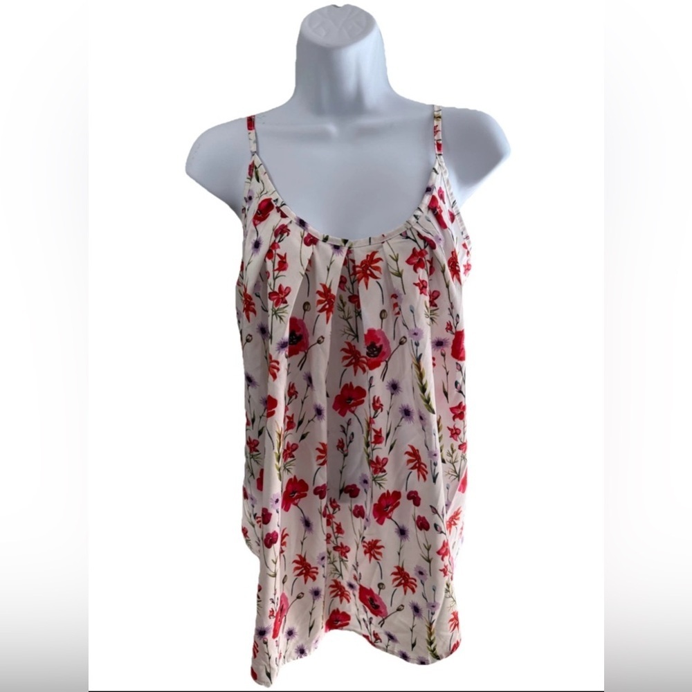 White and Red Smocked Pleated Tank Top